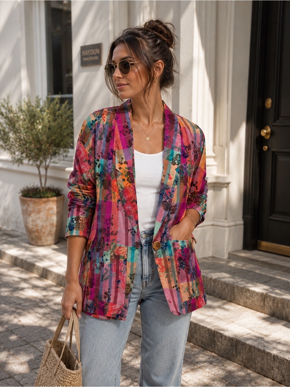 BIA Vintage Multi-Color Floral Striped Women's Blazer. Size Small